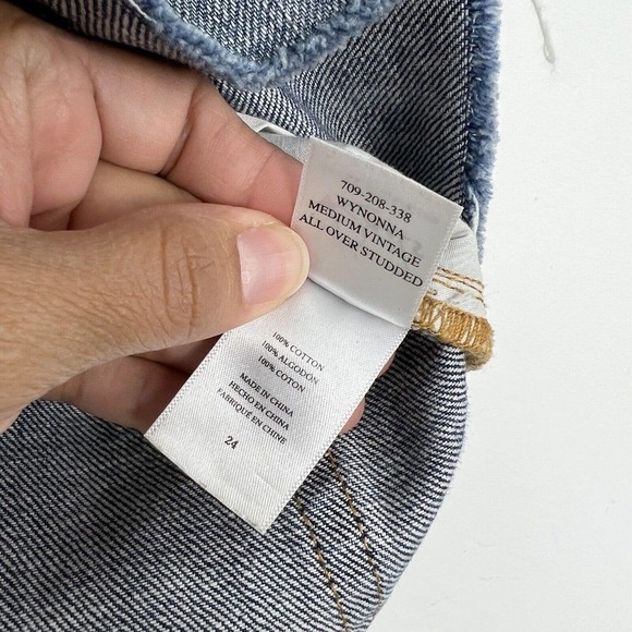 Rails Denim Mini Skirt Size 24 Wynonna Studded Distressed Button Fly Raw Hem - Picture 8 of 10